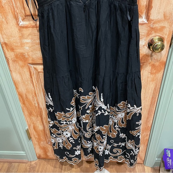 Anthropologie 1X Corset Bodice Linen Blend Embroidered Scalloped Hem Midi Dress - Picture 8 of 16